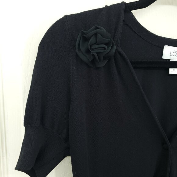 LOFT Short Sleeve Soft Knit Button Front Top with Floral Embellishment M… - Picture 6 of 14